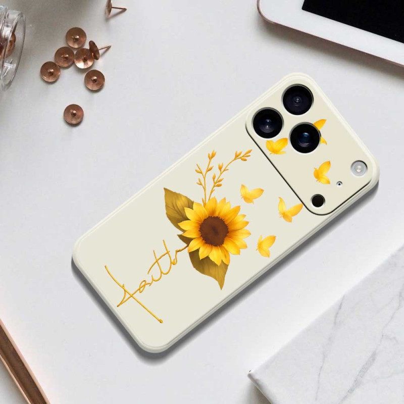 Κάλυμμα iPhone 17 Pro Ηλιοτρόπιο Και Πεταλούδες Από Υγρή Σιλικόνη Σιλικόνης