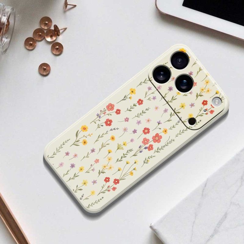 Κάλυμμα iPhone 17 Pro Λουλούδια Από Υγρή Σιλικόνη Σιλικόνης