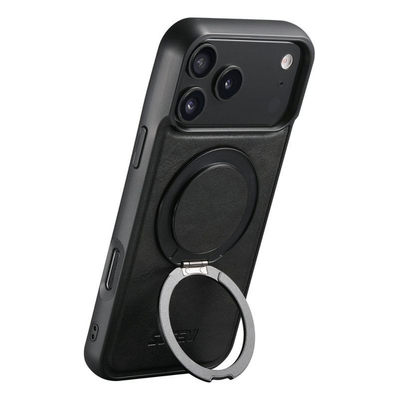 Κάλυμμα iPhone 17 Pro Συμβατό Με Magsafe Εφέ Κερωμένου Δέρματος Με Περιστρεφόμενη Βάση Σιλικόνης