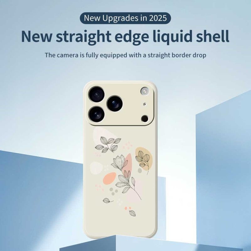 Κάλυμμα iPhone 17 Pro Υγρή Σιλικόνη Με Σκίτσα Σε Σχήμα Φύλλου