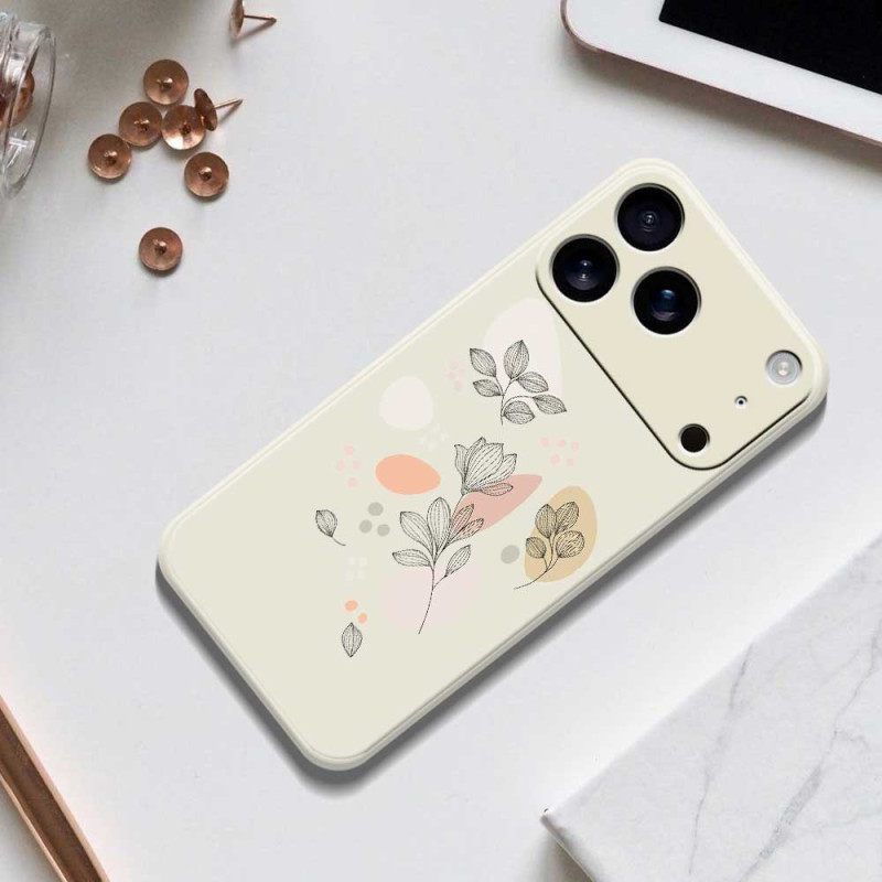 Κάλυμμα iPhone 17 Pro Υγρή Σιλικόνη Με Σκίτσα Σε Σχήμα Φύλλου