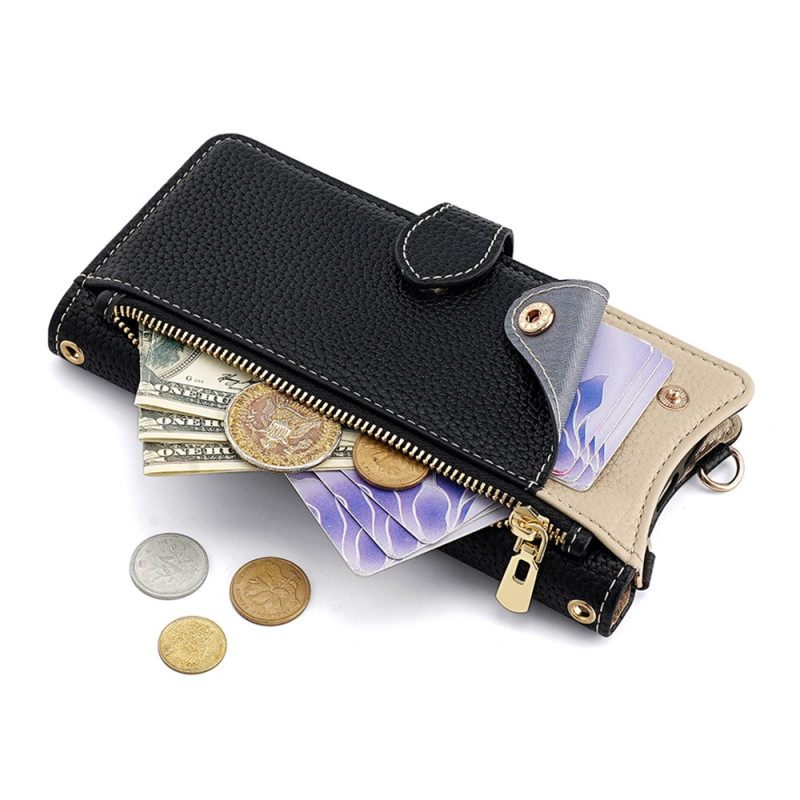 Δερματινη Θηκη Xiaomi Redmi Note 14 Pro 4g Δίχρωμο Πορτοφόλι Με Αλυσίδα Σιλικόνης