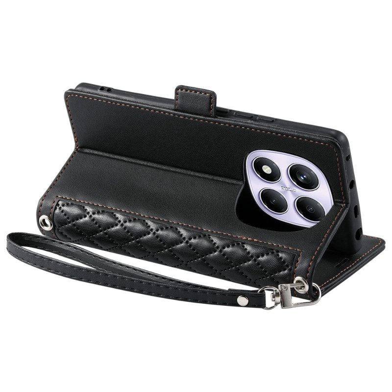 Δερματινη Θηκη Xiaomi Redmi Note 14 Pro 4g Καπιτονέ Με Λουράκι Σιλικόνης