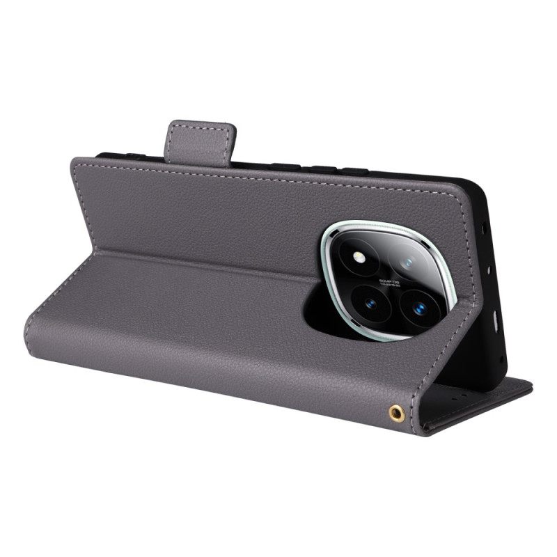 Δερματινη Θηκη Xiaomi Redmi Note 14 Pro 4g Λουράκι Από Τεχνητό Δέρμα Λίτσι Σιλικόνης