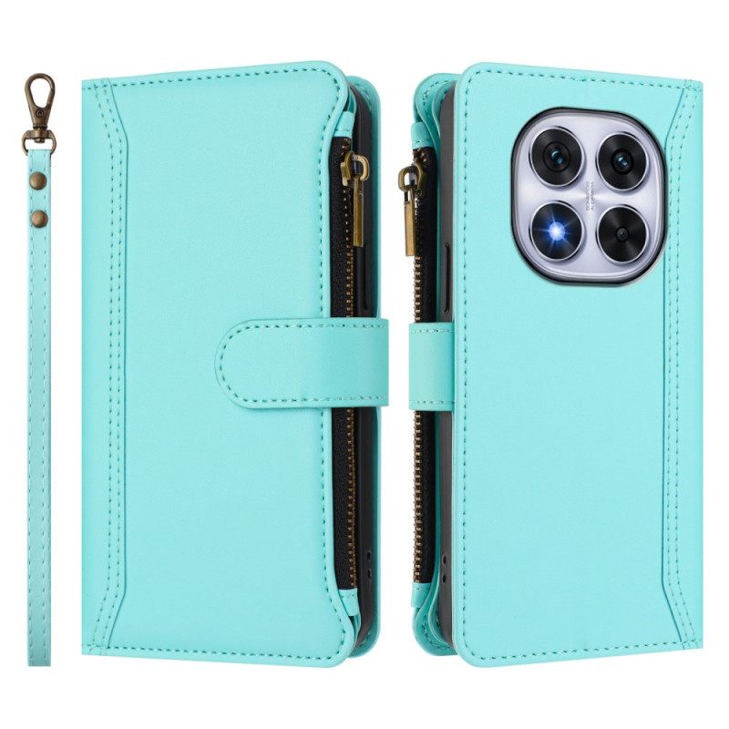 Δερματινη Θηκη Xiaomi Redmi Note 14 Pro 4g Πορτοφόλι Με 9 Υποδοχές Καρτών Με Κορδόνι Σιλικόνης