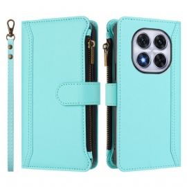 Δερματινη Θηκη Xiaomi Redmi Note 14 Pro 4g Πορτοφόλι Με 9 Υποδοχές Καρτών Με Κορδόνι Σιλικόνης