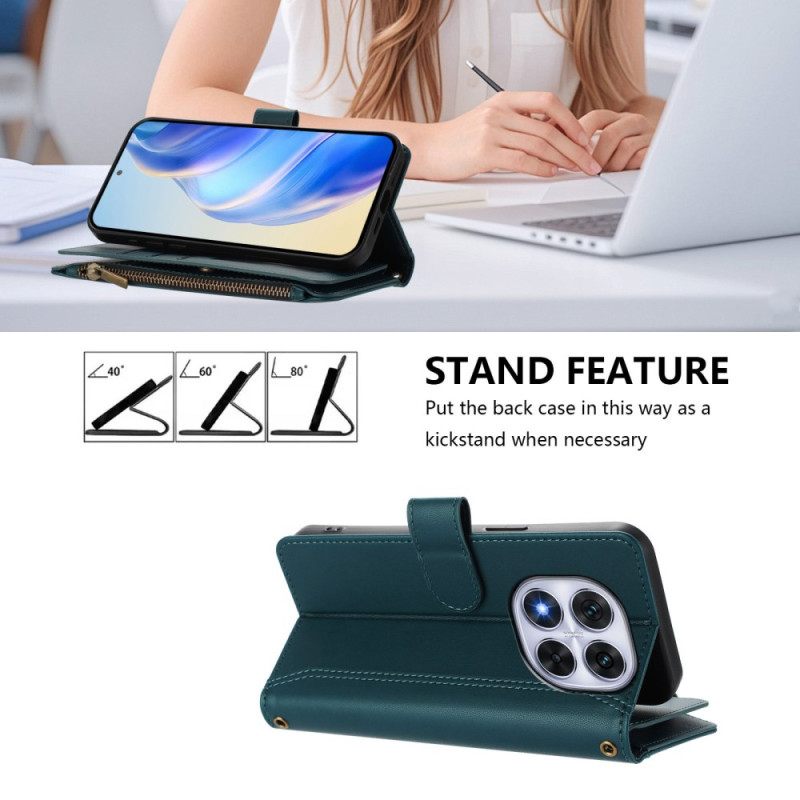 Δερματινη Θηκη Xiaomi Redmi Note 14 Pro 4g Πορτοφόλι Με 9 Υποδοχές Καρτών Με Κορδόνι Σιλικόνης