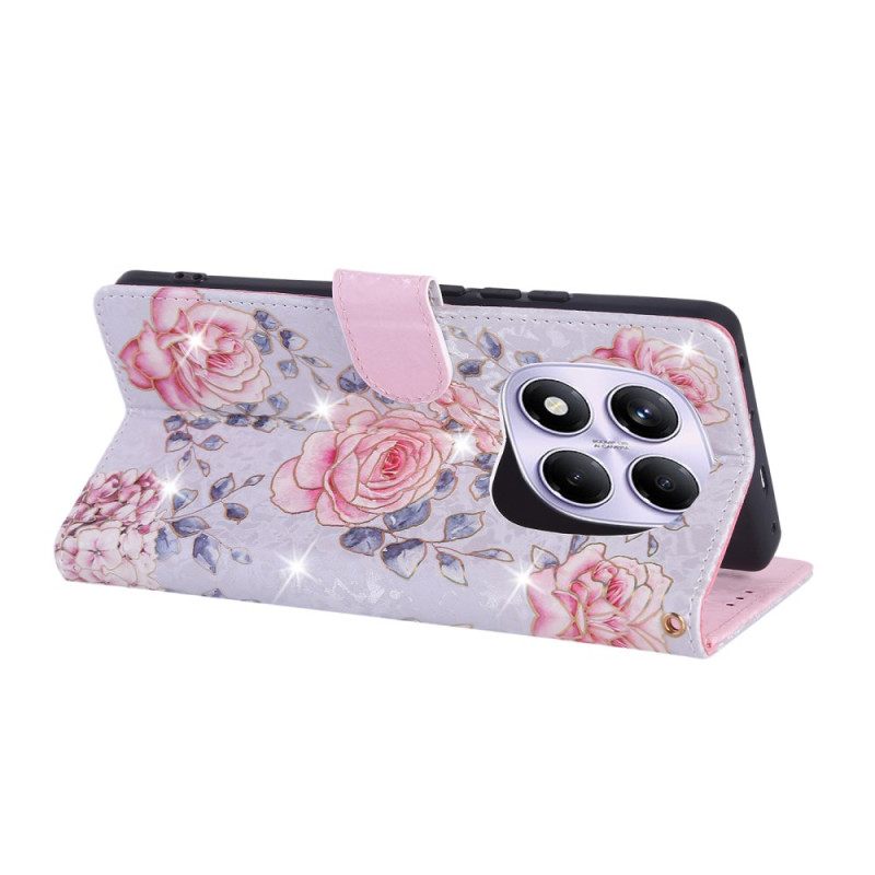 Δερματινη Θηκη Xiaomi Redmi Note 14 Pro 4g Rfid Blocking Floral Pattern Σιλικόνης