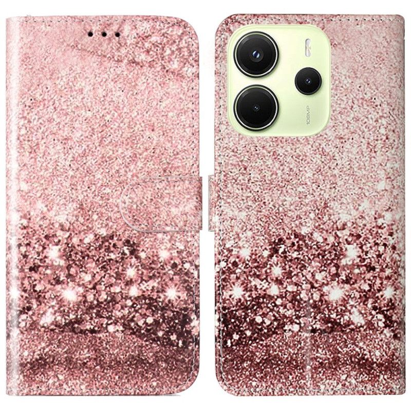 Δερματινη Θηκη Xiaomi Redmi Note 14 Pro 4g Ροζ Χρυσό Μάρμαρο