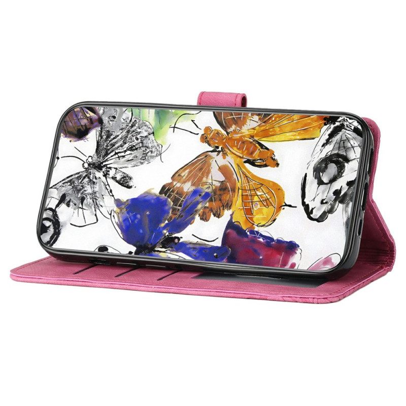 Δερματινη Θηκη Xiaomi Redmi Note 14 Pro 4g Σουέτ Πεταλούδες Με Εφέ Σιλικόνης