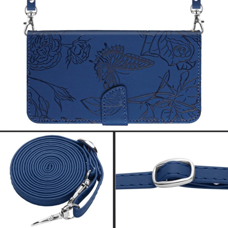 Δερματινη Θηκη Xiaomi Redmi Note 14 Pro 4g Στάμπα Πεταλούδας Με Λουράκι Ώμου