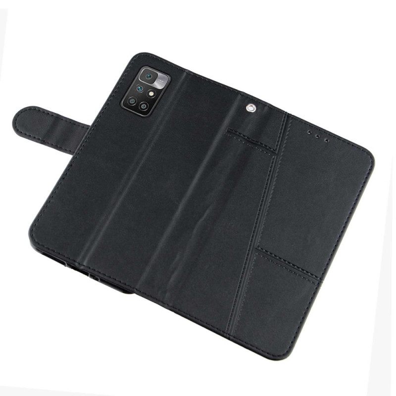 Κάλυμμα Xiaomi Redmi 10 με κορδονι Γεωμετρικό Δερμάτινο Στυλ Με Λουράκια