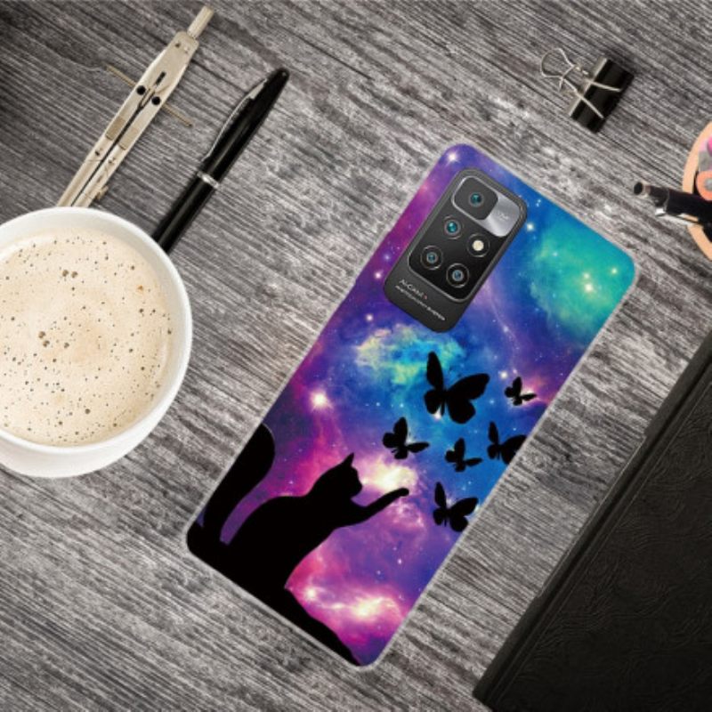 Θήκη Xiaomi Redmi 10 Γάτα Και Πεταλούδες Στο Διάστημα