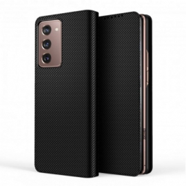 θηκη κινητου Samsung Galaxy Z Fold 2 Θήκη Flip Γνήσιο Δέρμα Μαύρο