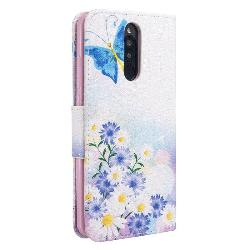 δερματινη θηκη Xiaomi Redmi 8 Ζωγραφισμένες Πεταλούδες Και Λουλούδια