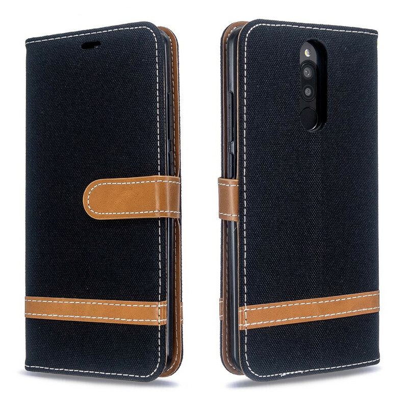 Θήκη Flip Xiaomi Redmi 8 με κορδονι Λουράκι Με Εφέ Από Ύφασμα Και Δέρμα