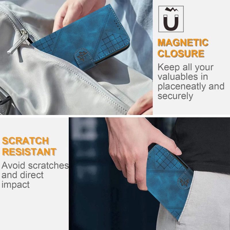 Δερματινη Θηκη Realme 14 Pro 5g Γεωμετρικές Πεταλούδες Με Λουρί