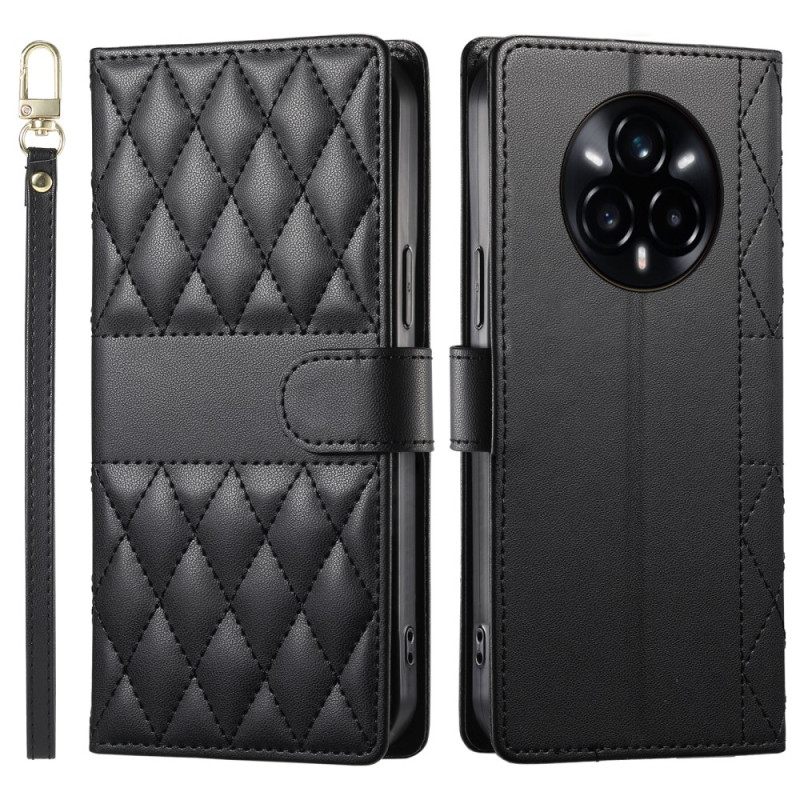 Δερματινη Θηκη Realme 14 Pro 5g Καπιτονέ Σχέδιο Με Λουράκι Και Λουράκι Ώμου Σιλικόνης