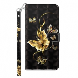 Κάλυμμα iPhone 14 με κορδονι Πεταλούδες Με Χρυσό Λουρί