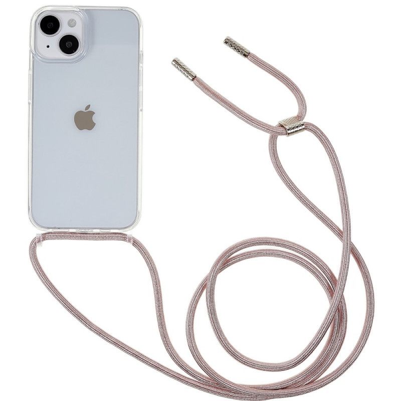 θηκη κινητου iPhone 14 Διαφανές Με Έγχρωμο Κορδόνι