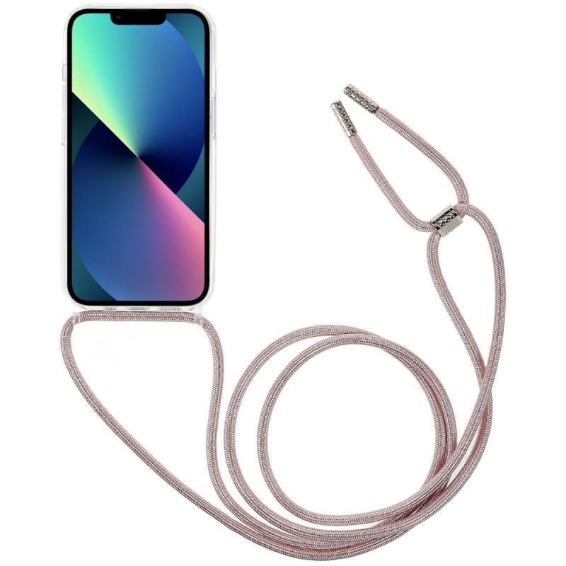 θηκη κινητου iPhone 14 Διαφανές Με Έγχρωμο Κορδόνι