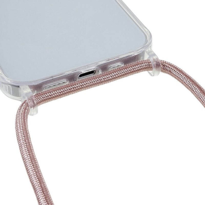 θηκη κινητου iPhone 14 Διαφανές Με Έγχρωμο Κορδόνι