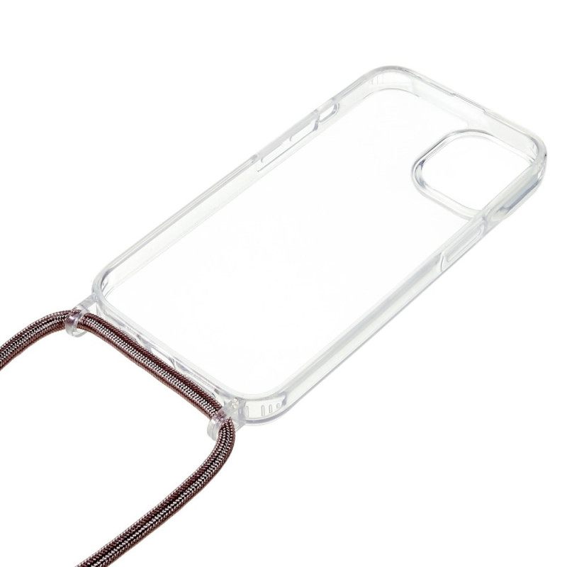 θηκη κινητου iPhone 14 Διαφανές Με Έγχρωμο Κορδόνι