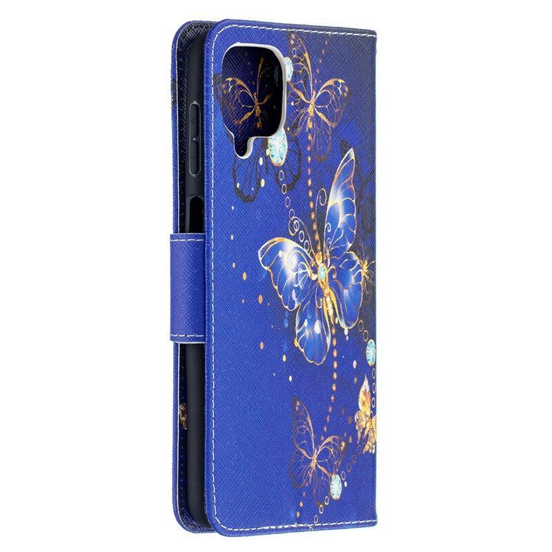 δερματινη θηκη Samsung Galaxy M12 / A12 Χρυσές Πεταλούδες