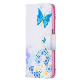 δερματινη θηκη Samsung Galaxy M12 / A12 Ζωγραφισμένες Πεταλούδες Και Λουλούδια