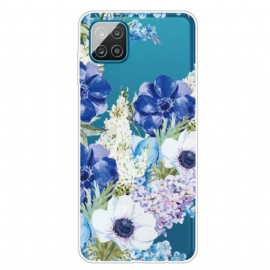Θήκη Samsung Galaxy M12 / A12 Άνευ Ραφής Ακουαρέλα Μπλε Λουλούδια