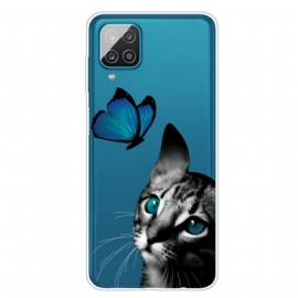 Θήκη Samsung Galaxy M12 / A12 Γάτα Και Πεταλούδα