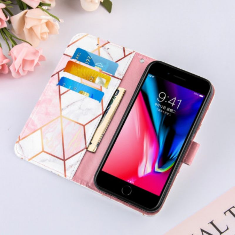 δερματινη θηκη iPhone SE 3 / SE 2 / 8 / 7 Μάρμαρο Με Λουράκι
