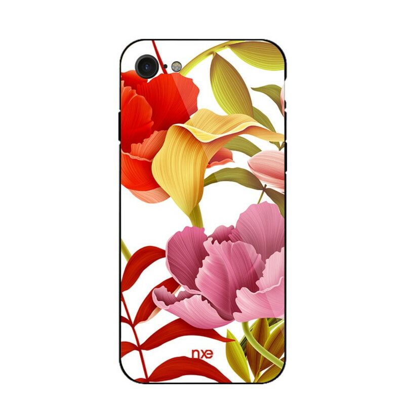 Θήκη iPhone SE 3 / SE 2 / 8 / 7 Λουλούδια Από Γυαλί Και Σιλικόνη Nxe