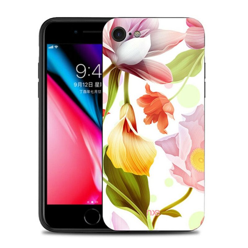 Θήκη iPhone SE 3 / SE 2 / 8 / 7 Λουλούδια Από Γυαλί Και Σιλικόνη Nxe