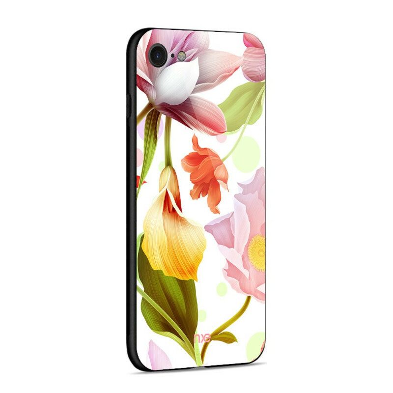Θήκη iPhone SE 3 / SE 2 / 8 / 7 Λουλούδια Από Γυαλί Και Σιλικόνη Nxe