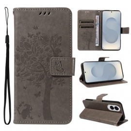 Δερματινη Θηκη Samsung Galaxy S25 5g Edge Δέντρο Και Γάτα Σιλικόνης