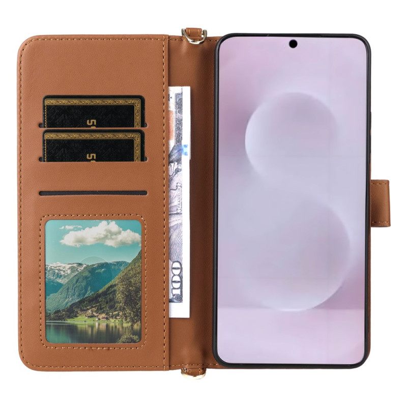 Δερματινη Θηκη Samsung Galaxy S25 5g Edge Καπιτονέ Με Λουράκι Και Λουράκι Ώμου