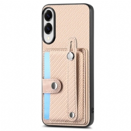 Κάλυμμα Samsung Galaxy S25 5g Edge Ανθρακονήματα Με Θήκη Καρτών Και Βάση Για Λουράκι Σιλικόνης