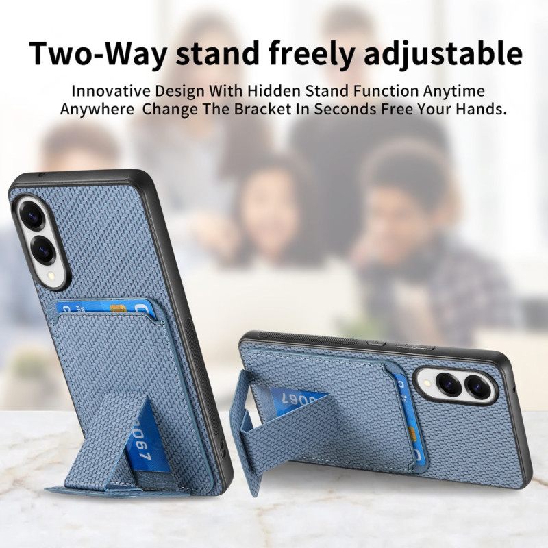 Κάλυμμα Samsung Galaxy S25 5g Edge Θήκη Καρτών Με Υφή Ανθρακονημάτων Και Ενσωματωμένη Βάση Σιλικόνης