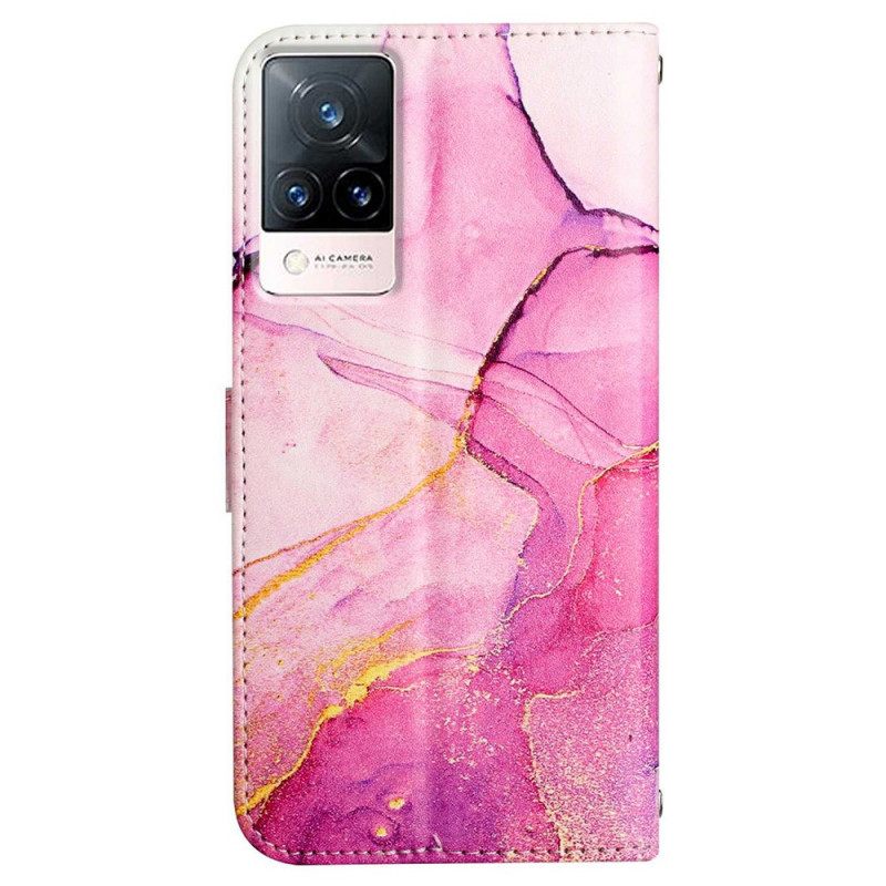 Θήκη Flip Vivo V21 5G Μάρμαρο Με Λουράκι