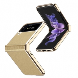 θηκη κινητου Samsung Galaxy Z Flip 4 Θήκη Flip Δερμάτινες Μεταλλικές Άκρες Litchi