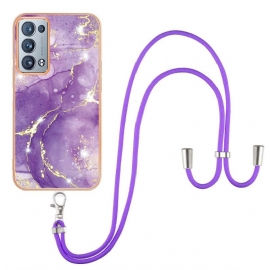 θηκη κινητου Oppo Reno 6 Pro 5G Μαρμάρινο Σχέδιο Και Κορδόνι Από Χρυσό Νήμα
