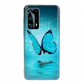 θηκη κινητου Huawei P40 Pro Φθορίζουσα Μπλε Πεταλούδα