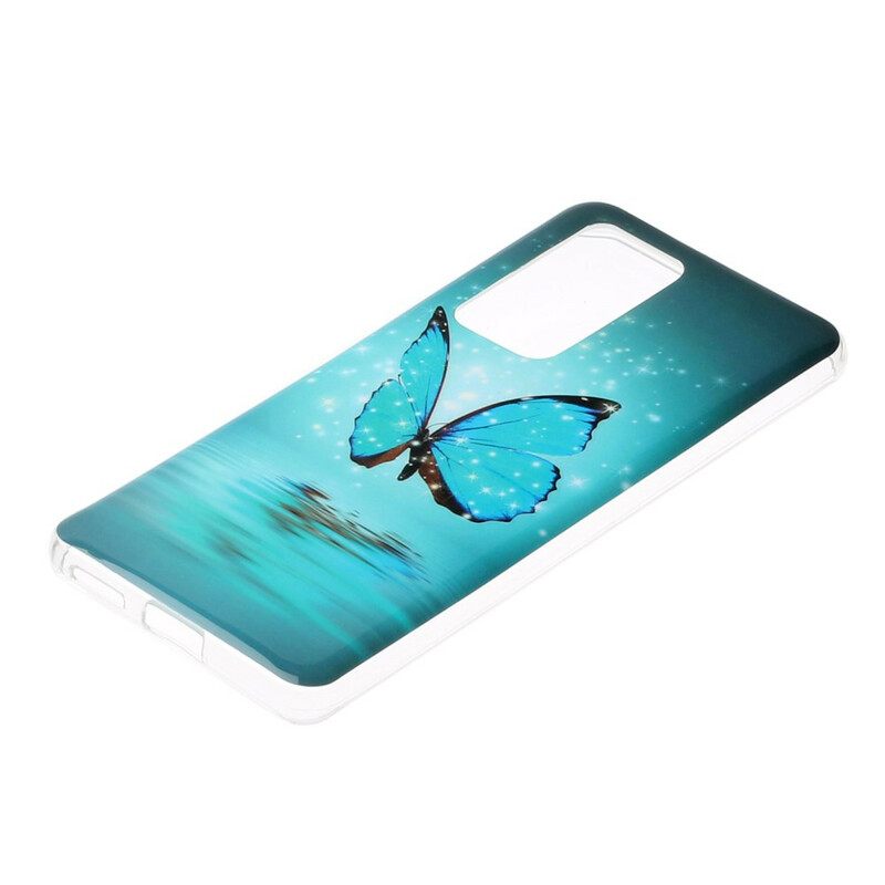 θηκη κινητου Huawei P40 Pro Φθορίζουσα Μπλε Πεταλούδα