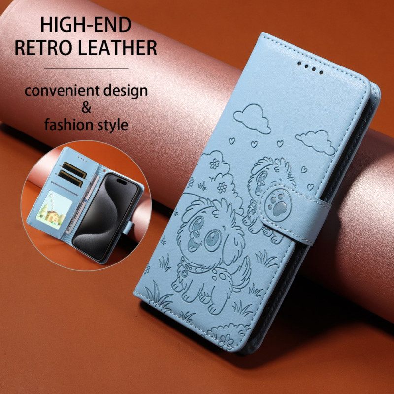 Δερματινη Θηκη Vivo X300 Προστασία Rfid Με Χάραξη Σκύλου