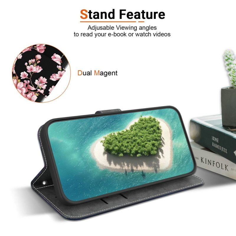 Δερματινη Θηκη Sony Xperia 10 Vii Άνθη Δαμασκηνιάς Σιλικόνης