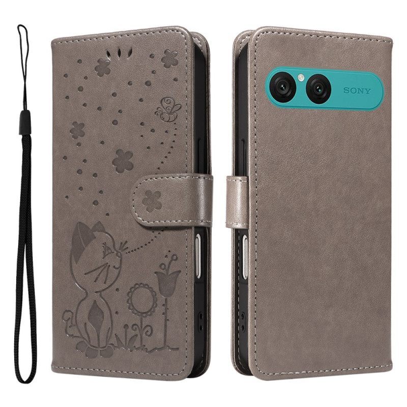 Δερματινη Θηκη Sony Xperia 10 Vii Γάτα Και Μέλισσα