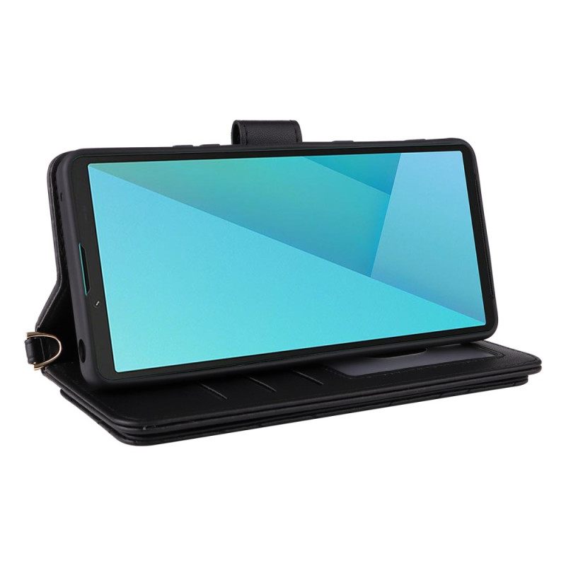 Δερματινη Θηκη Sony Xperia 10 Vii Καπιτονέ Με Λουρί Και Λουράκι Καρπού