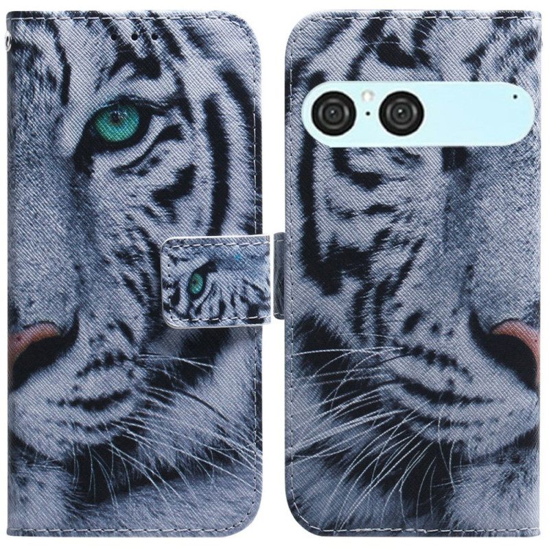 Δερματινη Θηκη Sony Xperia 10 Vii Λευκή Τίγρης Σιλικόνης