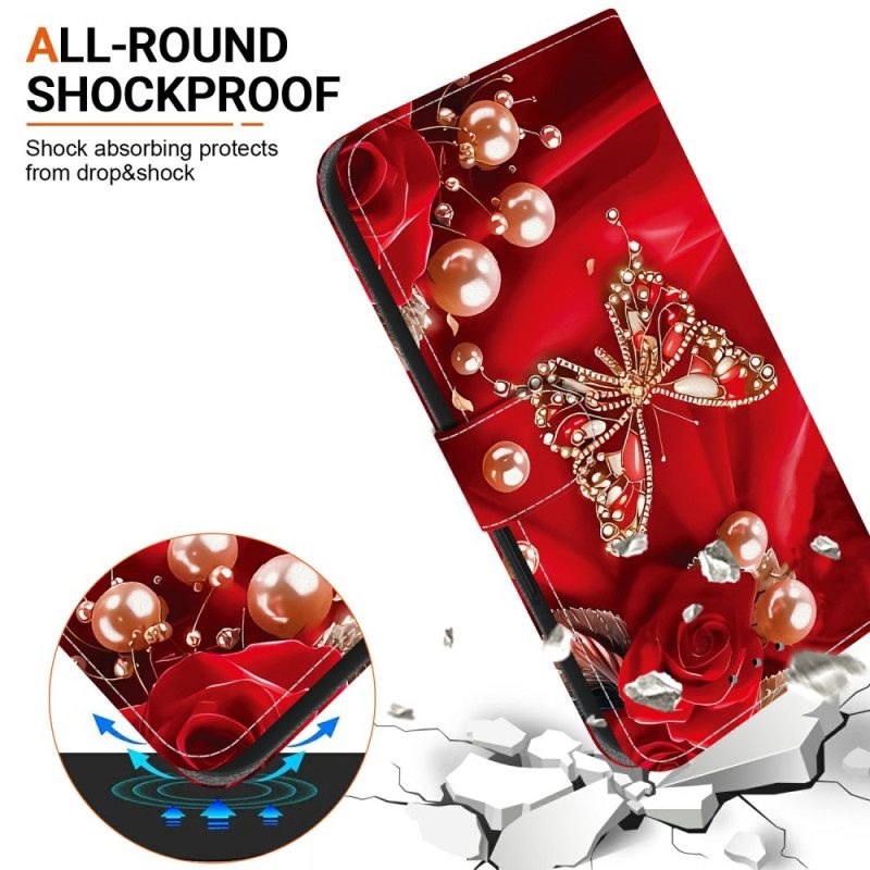 Δερματινη Θηκη Sony Xperia 10 Vii Πεταλούδα Και Μαργαριτάρια